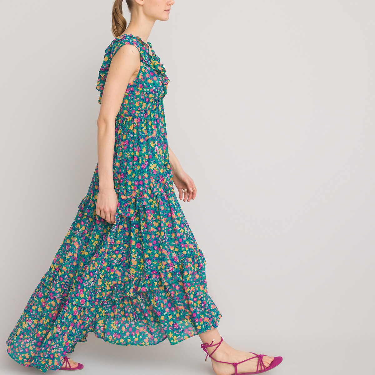 Recycled ruffled midi dress in floral ...